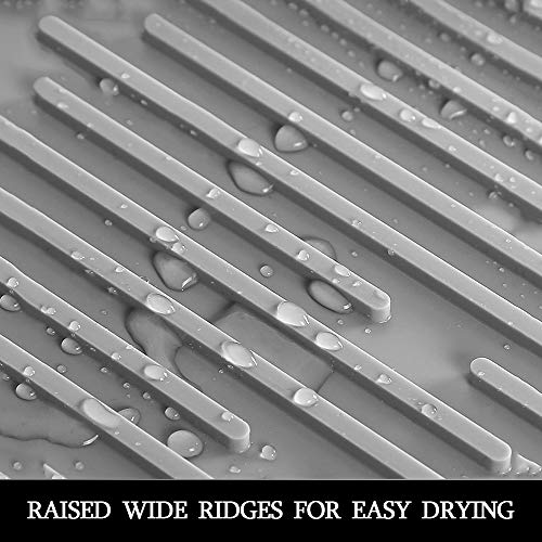 Dish Mat Silicone Dish Drying Mats Works For Drying Stemware Cocktail Glasses Silverware Pots Pans Knives and Dish Rack for Kitchen Counter Sink Bar Pads Easy to Clean (Gray) - color: M+ (15.3" x 7.8") Grey