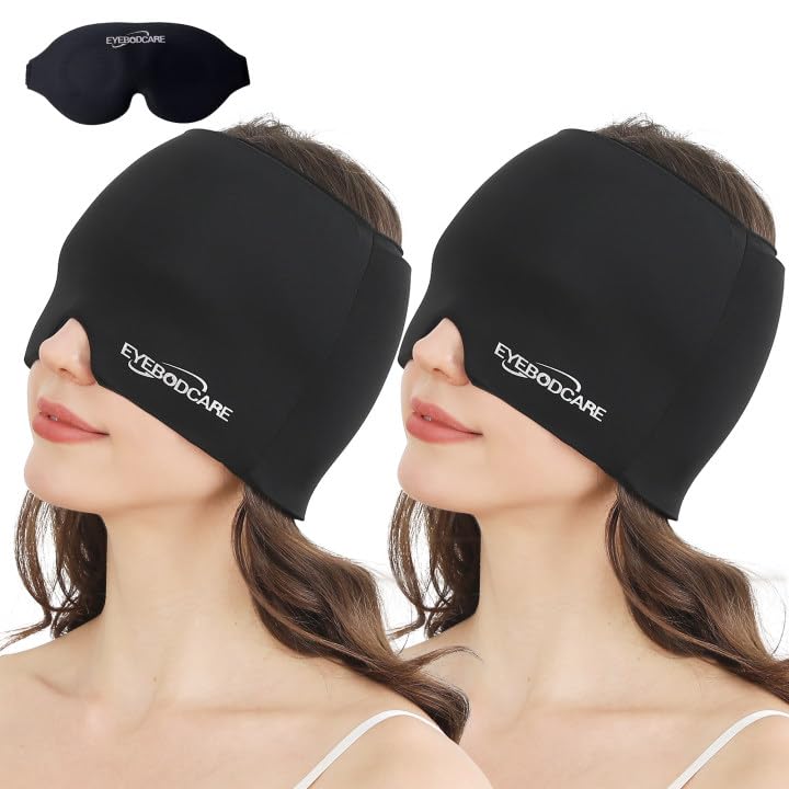 Migraine Relief Cap, Reusable Cold Compress Headband,1pcs - color: Black‑black‑eyemask