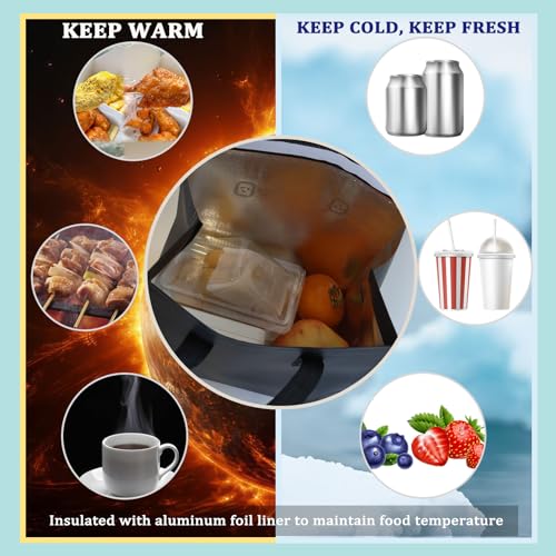 12Pcs Disposable Insulated Lunch Bags Thermal Cooler Grocery Bag - color: Black, size: 9.45"(H) x 9.45"(L) x 5.91"(W)