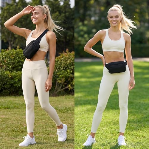 Fanny Pack Nylon Mini Belt Bag Everywhere Belt Bag for Women Water Repellent Waist Packs Crossbody Bags with Adjustable Strap - color: Black