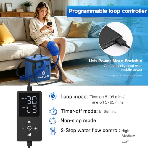 Ice Therapy Machine with Programmable Timer Continuous Cold Therapy System with Ergonomic Knee Pad for Knee Replacement Post-Surgery Recovery Pain Relief and Joint Swelling