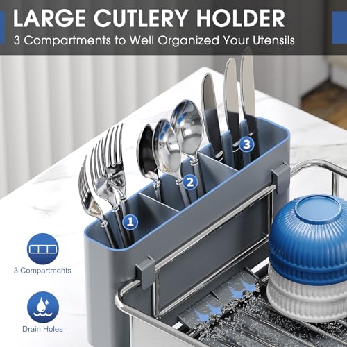 Urackify Stainless Steel Dish Drying Rack for Kitchen Counter, 16.9" x12.4" - color: Gray