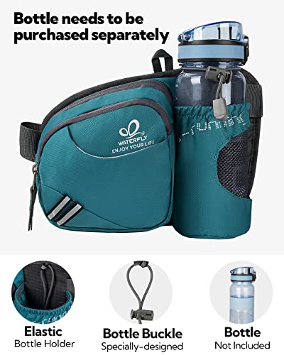 WATERFLY Fanny Pack Waist Bag: Waist Pack for Women Men with Water Bottle Holder Hiking Fanny Pack for Running Walking DogWalking Travel Cycling - color: Turquoise