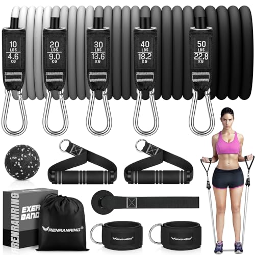 Resistance Bands with Handles, 5 Level Exercise Bands, 150LBS Workout Bands - color: ‎Grey Set