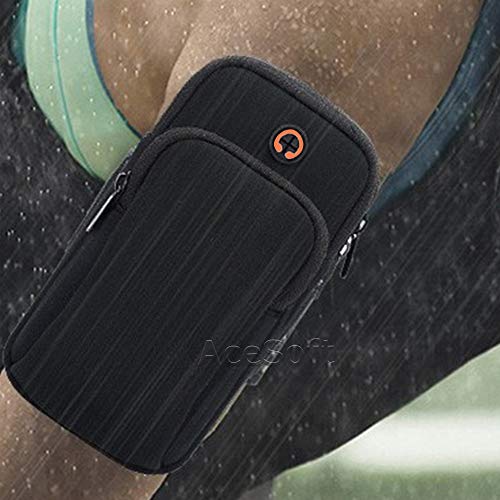 Arm Bag, Running Phone Armband Double Pockets Universal Smartphone Waterproof Sports Armband with Earphone Hole Compatible with Samsung Galaxy Note Edge SM-N915 -Black