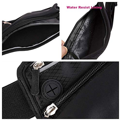 Running Belt Sport Waist Pack/Pouch w/Water Bottle Holder Hydration Fanny Pack Reflective Stripes Cellphone Storage Earphone hole for Dog walker Hiking Travel Adjustable (Black with Dog Prints) - color: Black with Dog Prints