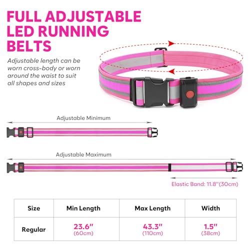 Illumifun LED Running Belt - USB Rechargeable Light Up Sash, High-Visibility Elastic Waistband Light for Running Cycling Hiking Camping Nighttime Activities - color: Candy Pink