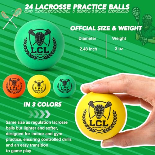 12/24/36 Pcs Soft Foam Lacrosse Balls Bulk Lacrosse Soft Practice Balls for Youth Indoor Training College and High School Official Size for Games Training - color: 3 Colors