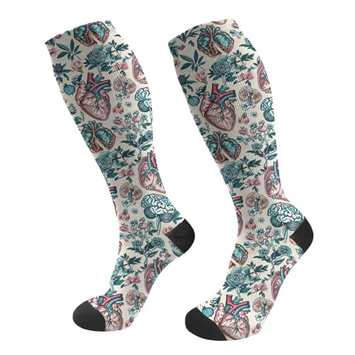 FREEHOTU Compression Knee High Socks for Women/Men Circulation 15-20 Mmhg - color: Floral Organs