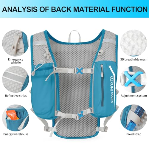INOXTO Running Hydration Vest Backpack,Lightweight Insulated Pack with 1.5L Water Bladder Bag Daypack for Hiking Trail Running Cycling Race Marathon for Women Men - color: Blue white