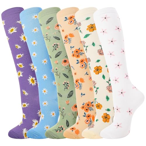 6 Pairs Compression Socks for Women Men - color: Floral