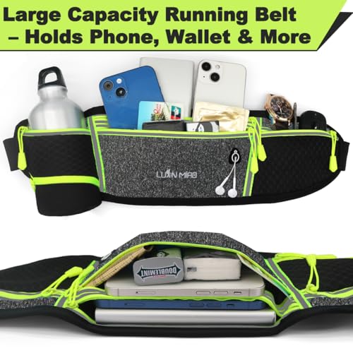 Running Belt for Women & Men Water Resistant Fitness Waist Pack with Phone Pocket & Water Bottle Holder Adjustable Reflective Jogging Belt for Running, Hiking, Gym (Gray Black) - color: Gray Black