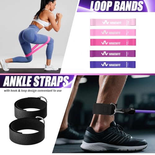 WHATAFIT Resistance Bands with Handles, 150 lb Exercise Bands Set - color: Pink Purple 16PCS