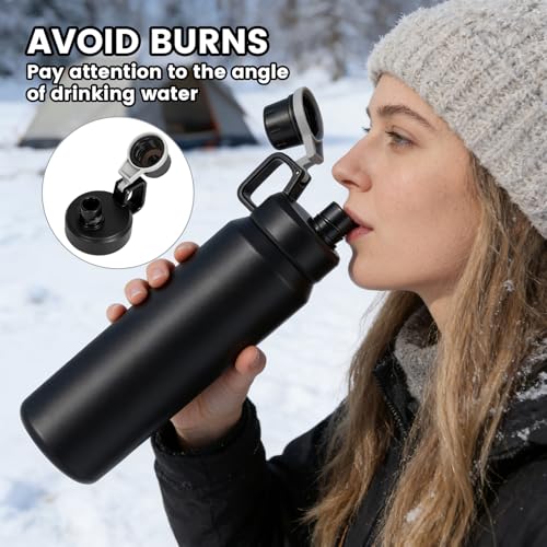 30oz Black Insulated Water Bottle with Carry Handle for Gym & Commute - color: Black