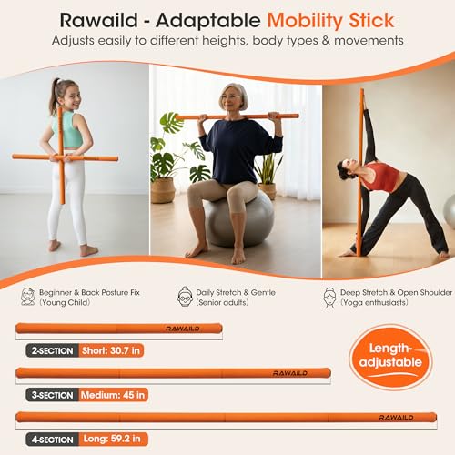 Yoga Stick, Upgraded 5ft Steel Mobility Exercise Bar for Back Stretching - color: 1-Orange