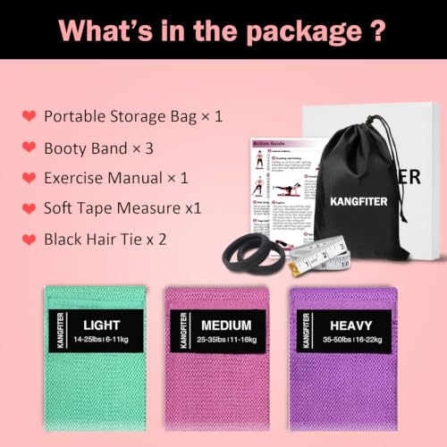 KANGFITER Non-Slip Fabric Resistance Bands for Working Out 3 Levels - color: Green, Pink, Purple 3 PCS