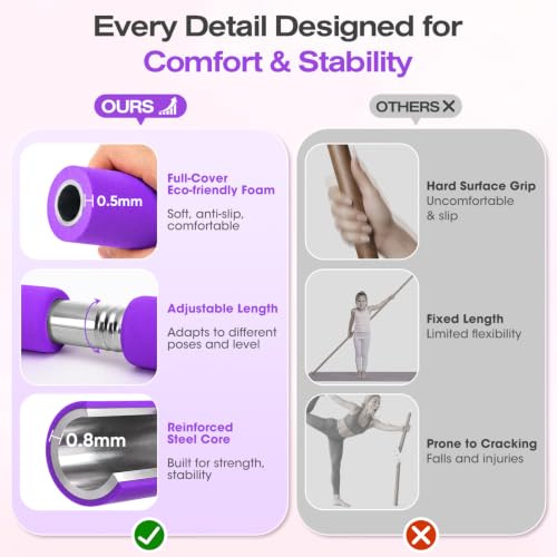 Yoga Stick, Mobility Stick for Stretching, Adjustable Exercise Stick - color: Purple