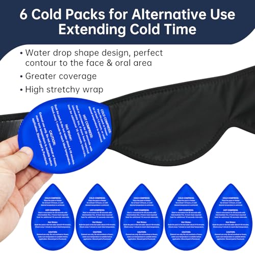 ZNÖCUETÖD Wisdom Teeth Ice Pack Face Head Wrap for Wisdom Teeth Removal Toothache Pain Relief, TMJ, Jaw Ice for Face Oral Surgery, Dental Implant with 6 Reusable Hot Cold Gel Packs - color: Black With 6 Ice Packs