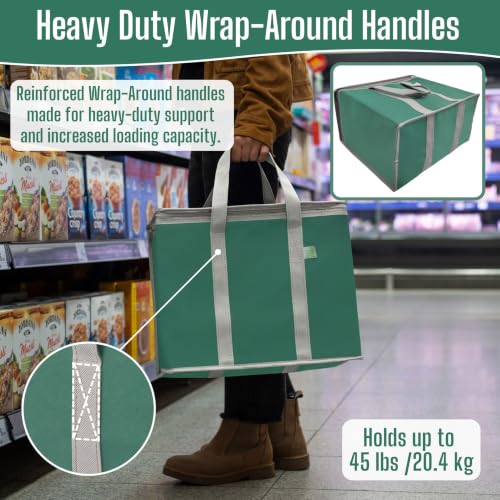 VENO 2 Pack Cooler Bag Insulated Grocery Bags for Food Delivery Heavy Duty - color: Dark Green, size: 2 Pack