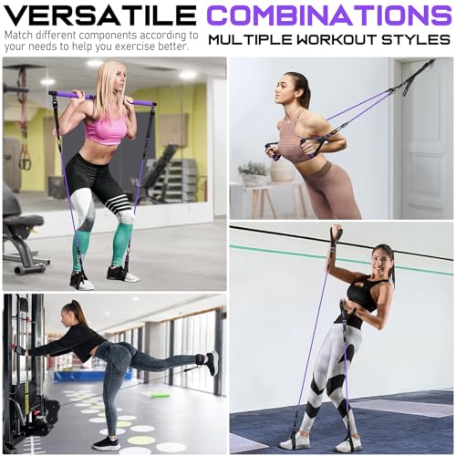 Pilates Bar Kit with Resistance Bands, Pilates Workout Equipment for Women - color: Purple