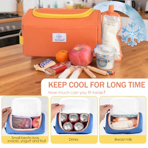 Genteen Small Cooler Bag with Ice Pack,Insulated Lunch & Snack Tote - color: Orange