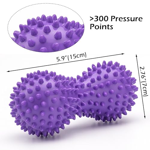 Peanut Shape PVC Hard Spiky Massage Ball Trigger Point Deep Tissue Massaging Hand Foot Massager Roller Ball Tension Muscle Relax - 2 Pack, Purple (Purple)