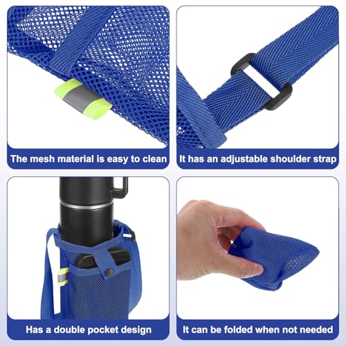 Uxcell Water Bottle Holder With Adjustable Shoulder Strap, Carrier Bag, Mesh Crossbody Carrier With Pocket for Sports, Hiking, Walking, Travel - color: Blue