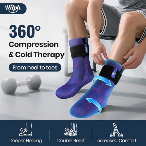 Hilph Ankle Heel Ice Pack Wrap for Plantar Fasciitis with Massage Ball, Full Foot Ice Pack Gel Sock for Hot & Cold Therapy