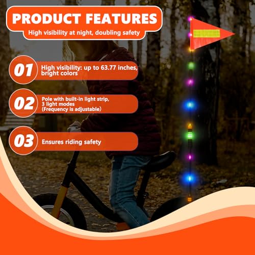 LED Bike Safety Flag Reflective 5.5 ft Lighted Bicycle Safety Flag with Heavy Duty LED Fiberglass Pole Tear-Resistant Waterproof Orange Pennant for Bike - color: Orange