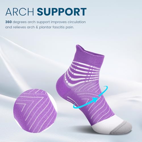 IRAMY Compression Ankle Support Socks Women - Wicking, Cushioned Athletic, Plantar Fasciitis Relief 2/3/6 Pairs - color: Pink+purple(2 Packs), size: Large
