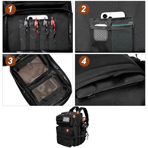 LHI Tactical Military Backpack for Men and Women 25L/35L Army Assault Pack Bag Small Rucksack with Bottle Holder - color: 35l-black, size: Medium