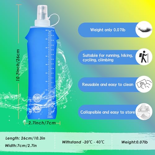 Flexible Running Bottles - Two Pack: 500ml/17oz, Foldable, BPA/PVC Free Soft Flask for Hydration Vests and Running Packs,Collapsible Leak-proof Pocket Bottle for Jogging, Hiking, Cycling, Climbing - color: Blue