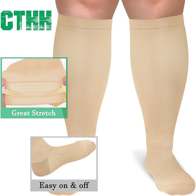 CTHH Wide Calf Compression Socks for Women Men Plus Size Knee High Stocking - color: Nude, size: XX-Large