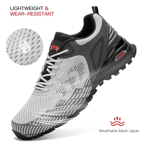 Kricely Men's Trail Running Shoes Non Slip Hiking Trekking Tennis Shoes - color: Light Grey, size: 15 Wide