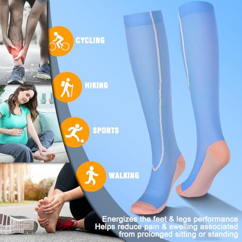bropite Compression Socks For Women&Men,6 Pairs 20-30 mmHg Knee-High Socks - color: 15-6-pureline, size: Large-X-Large