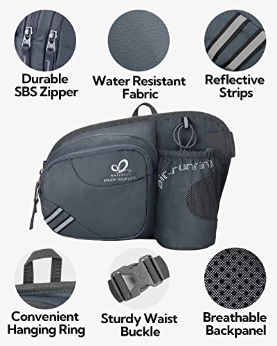 WATERFLY Fanny Pack Waist Bag: Waist Pack for Women Men with Water Bottle Holder Hiking Fanny Pack for Running Walking DogWalking Travel Cycling - color: Gray