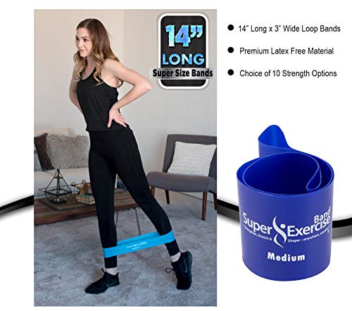 USA 14" x 3" Extra Long Latex Free Mini Loop Bands in 3, 5, 10 Pack Sets. 10 Strengths for Resistance Training, Stretching, Yoga, Toning. Plus an Exclusive iPhone App and E-Book. - color: l. Blue MEDIUM Loop Band 5 Pack