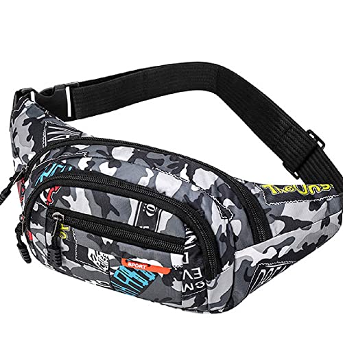 AIBEARTY Kids Fanny Pack Boys Small Camouflage Waist Pack Belt Waist Bag Pack Pouch with Adjustable Strap for Children Sport Running, Camping, Trip - color: B Grey