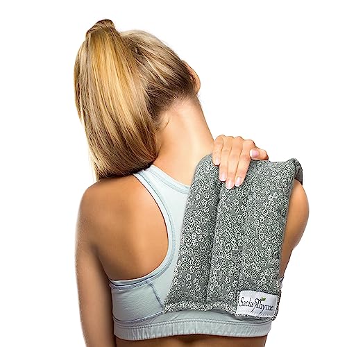SacksyThyme Microwave Heating Pad for Back, Neck, Menstrual Cramps, Shoulders, Leg Pain Relief - Hot Moist Microwavable Therapy Pack - Gray Unscented Flaxseed Heat Pad Made in USA - size: 18” x 7”