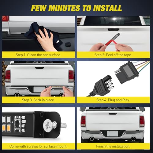 Nilight Truck Tailgate Light Strip 7" Aluminum Frame Double Row 60 LED - color: Red Amber
