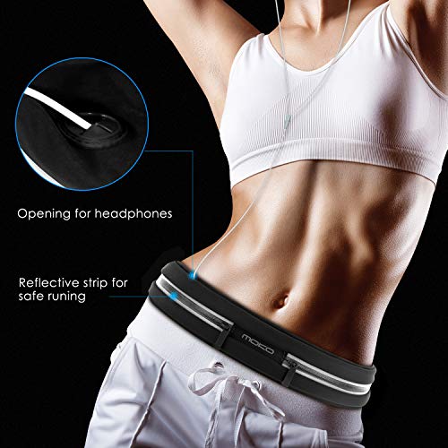MoKo Running Belt, Dual-Pouch Reflective Waist Pack for 6.5 in Phones - color: Black