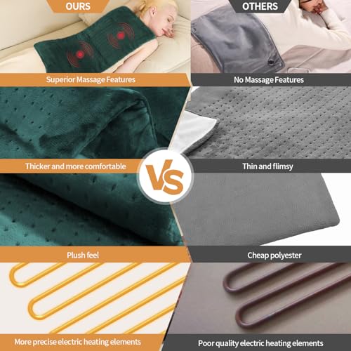 SAROO Heating Pad for Back Pain Cramps Relief, 12"×24", Hunter Green - color: Hunter Green