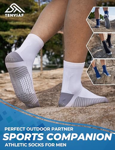 Mens Compression Running Socks: 15-20 mmHg Arch Support Non-Slip - color: A-white White White, size: 13-16