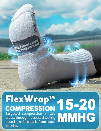 Juclise Women's Compression Crew Running & Hiking Socks, 3 Pairs, Cushioned - color: Glacier White, size: Medium