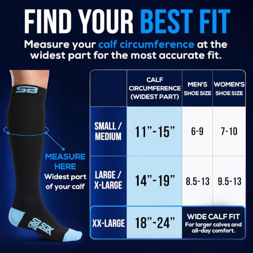 SB SOX Lite Compression Socks for Flying (15–20 mmHg) - color: Black/Blue, size: S/M