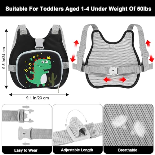 Accmor Toddler Harness Leash+ Anti Lost Wrist Link, Cute Dinosaur Kids Harness with Leash, Collapsible Child Leash Baby Walking Wristband Assistant Strap Belt for Boys - color: Black/Cute Tyrannosaurus Rex