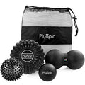 Plyopic Deep Tissue Massage Ball Set – Set of 4: Lacrosse, Spiky, Peanut and 5” Foam Roller Massager Balls for Muscle Massage, Mobility, Trigger Points and Myofascial Release