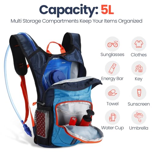 Shinylin Kids Hydration Backpack with 1.5L Water Bladder Hiking Backpack Lightweight for Boys or Girls Children Biking Climbing Running Cycling - color: Blue, style: Classic