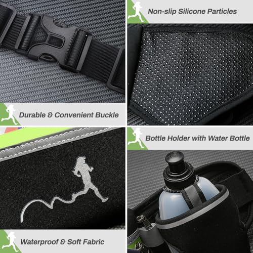 Hydration Running Belt with Water Bottles(2 x 300ML), Luckit Nylon Webbing Running Waist Bag Reflective Bum Bag Adjustable Sports Waist Pouch for Marathon Running Hiking Camping Jogging (Green) - color: Green