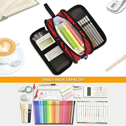 Fisyme Halloween Spider Web Pencil Case Large Capacity Pen Box Makeup Pouch Holder Organizer Stationery Bag for School Office College Traval Adult - color: Multicolor-Red Black